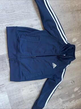 adidas Navy and White Athletic Track Jacket